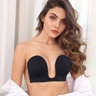 Naomi - Luxury U Plunge Stick On Bra - Black